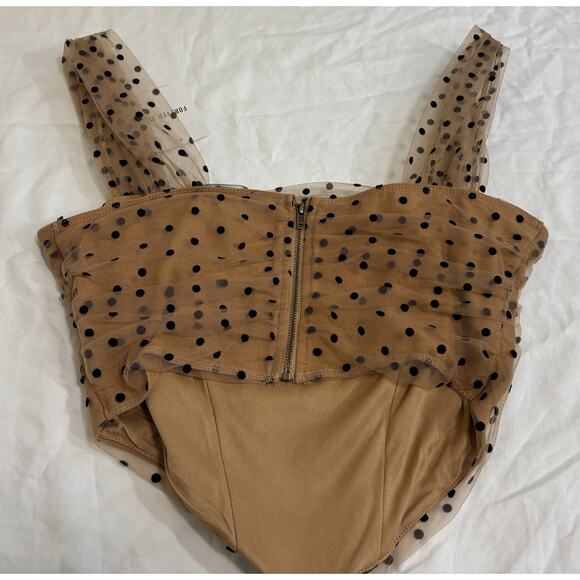 Women’s Size M Corset Polka Dot Crop Top Chocolate Brown Festival Peasant Castle - Picture 3 of 7
